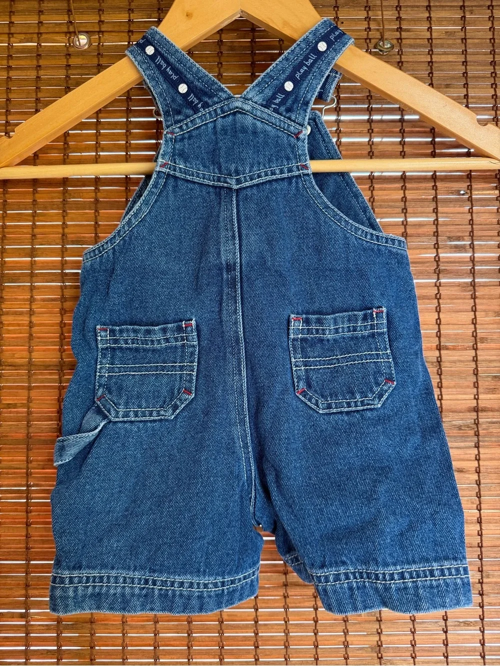 Vintage 2002 Gymboree Play Ball Baby Denim Shortalls 3-6M Baseball Overalls